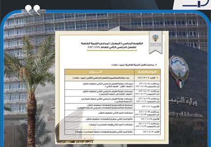 التربية تعتمد :التقويم الدراسي(المعدل )للفصل الدراسي الثاني لمدارس التربية الخاصة للعام ٢٠٢٢/٢٠٢١م.