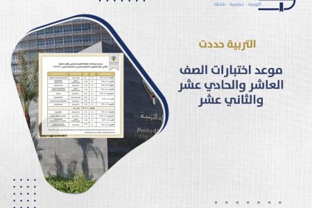 التربية حددت موعد اختبارات الصف العاشر والحادي عشر والثاني عشر
